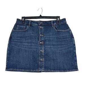 Old Navy Jean Skirt Size 14 High Rise Secret Slip Pockets‎ Stretch Denim Buttons